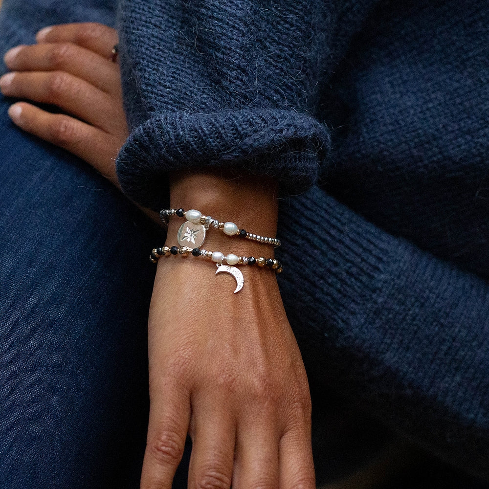Sapphire, Pearls & 14k gold Moon charm bracelet