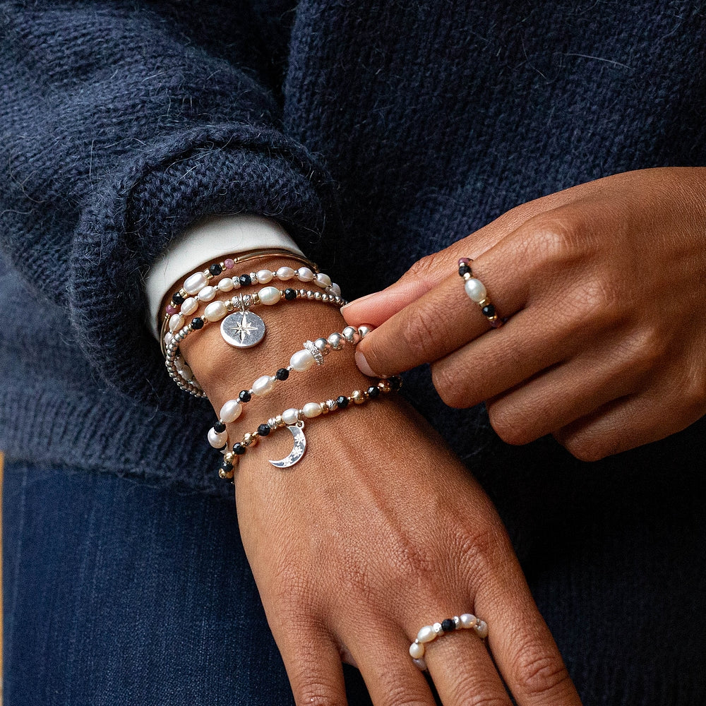 Chunky silver bracelet with Pearls & Sapphire