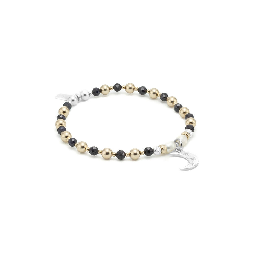 Sapphire, Pearls & 14k gold Moon charm bracelet