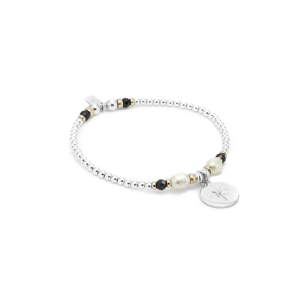 North Star & Moon bracelet with Sapphire, 14k gold & Pearls