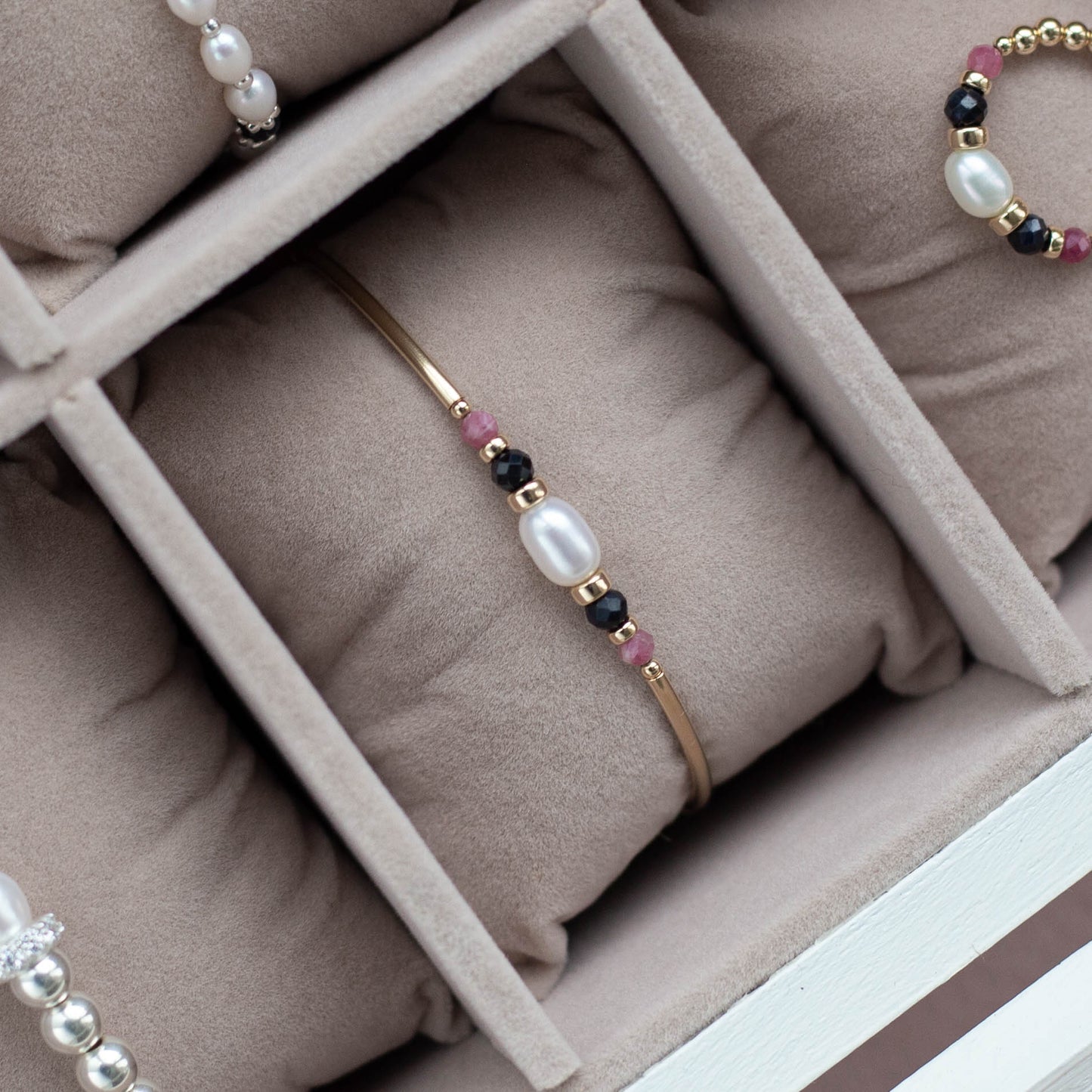 14k gold, Tourmaline & Sapphire bangle bracelet