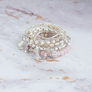 Rainbow glass bead silver girl's bracelet