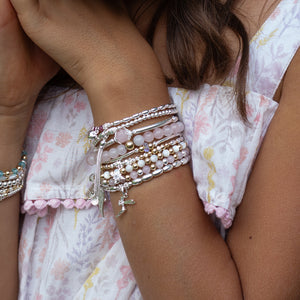 Romantic Rose Quartz stacking girl's bracelet