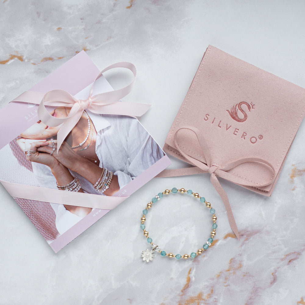 14k gold filled and silver Flower girl's bracelet with Apatite gemstone
