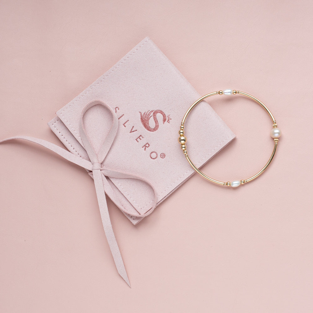Elegant 14k gold filled Pearl bangle bracelet