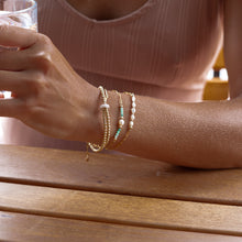 Load image into Gallery viewer, Minimalist 14k gold filled link chain bracelet with Emerald and Pearl