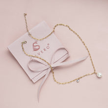 Load image into Gallery viewer, Baroque pearl 14k gold filled link chain necklace with Cubic Zirconia stone
