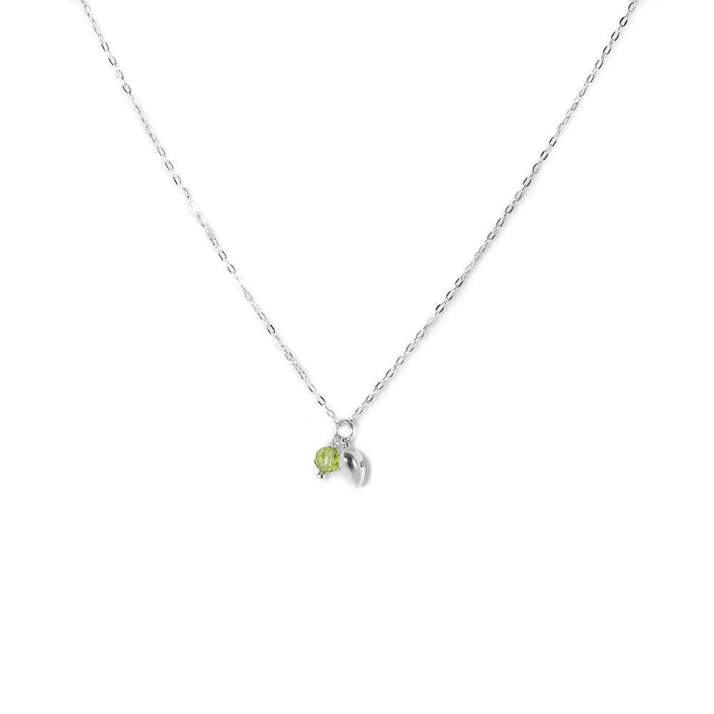 Delicate silver necklace with Peridot gemstone and tiny Heart charm
