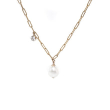 Load image into Gallery viewer, Baroque pearl 14k gold filled link chain necklace with Cubic Zirconia stone