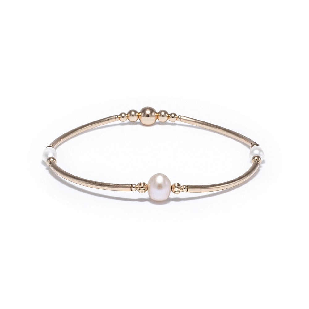 Elegant 14k gold filled Pearl bangle bracelet