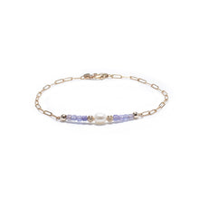 Load image into Gallery viewer, Minimalist 14k gold filled link chain bracelet with Tanzanite and Pearl