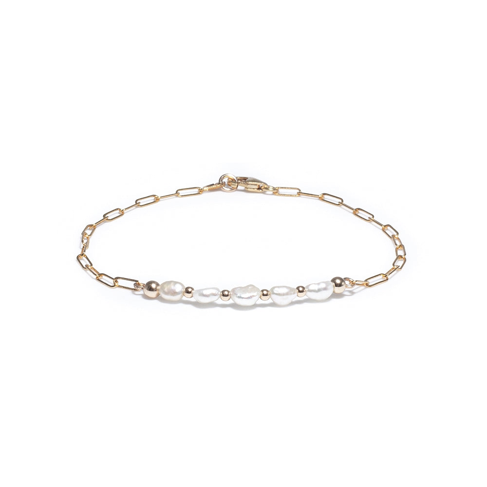 Minimalist 14k gold filled link chain bracelet with Freshwater Pearls