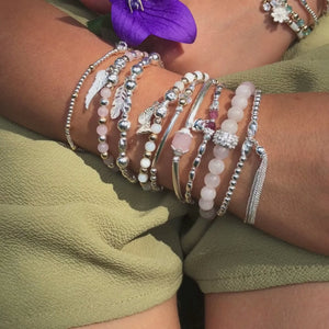 Rainbow glass bead silver girl's bracelet