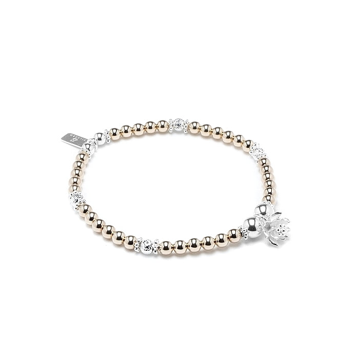 Elegant Lotus flower silver and 14k gold filled stacking bracelet