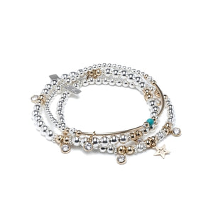 Luxury 14k gold filled Star sterling silver bracelet stack set with Cubic Zircona charms