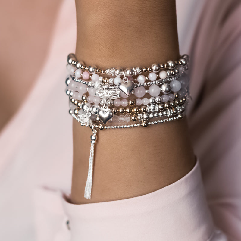 Luxury romantic Rose Quartz gemstone bracelet stack with 14k gold filled beads