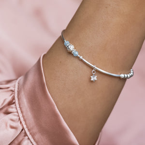 Fashionable little Star 925 sterling silver stretch/elastic stacking bracelet with Aquamarine gemstone