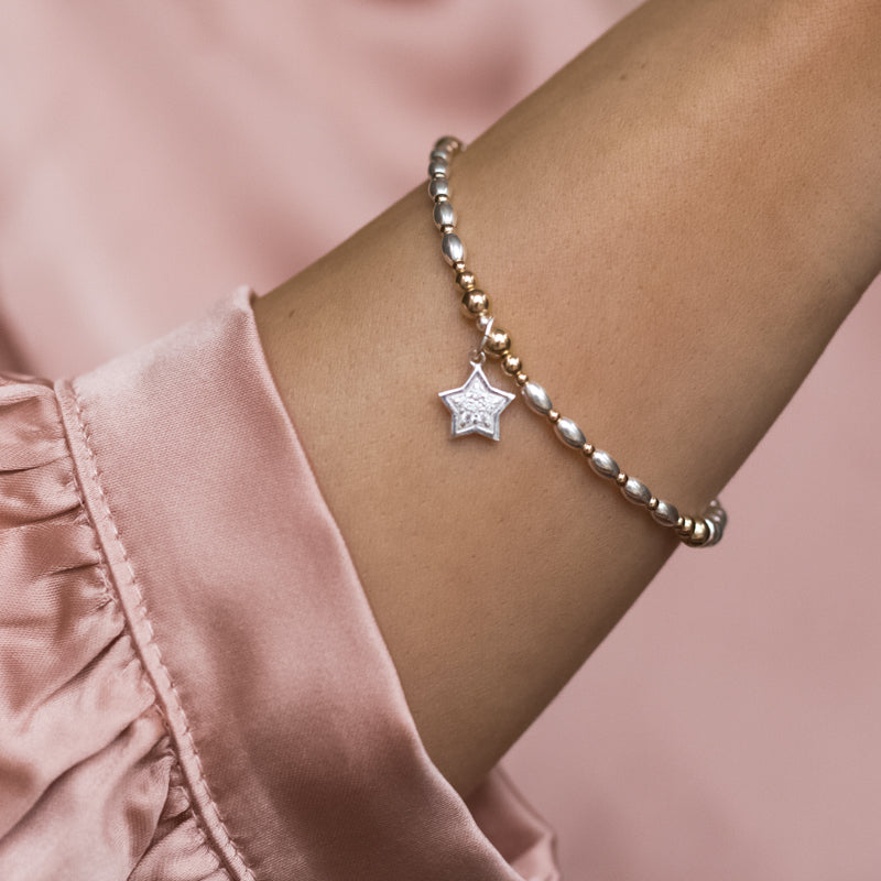 Dazzling Star 925 sterling silver and 14k gold filled staking bracelet with Cubic Zirconia stones