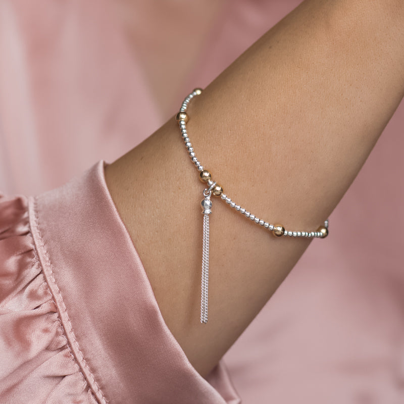 Delicate summer Tassel 925 sterling silver bracelet with 14k gold filled beads