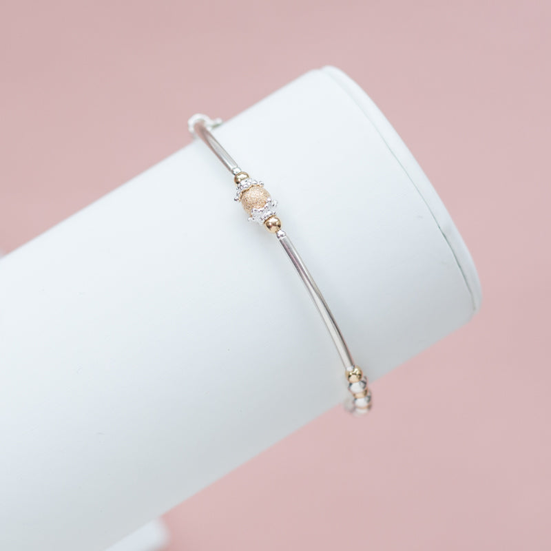 Minimalist 14k gold filled frosted bead stacking silver bracelet