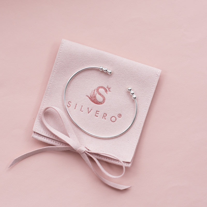 Minimalist ball 925 sterling silver bangle/cuff