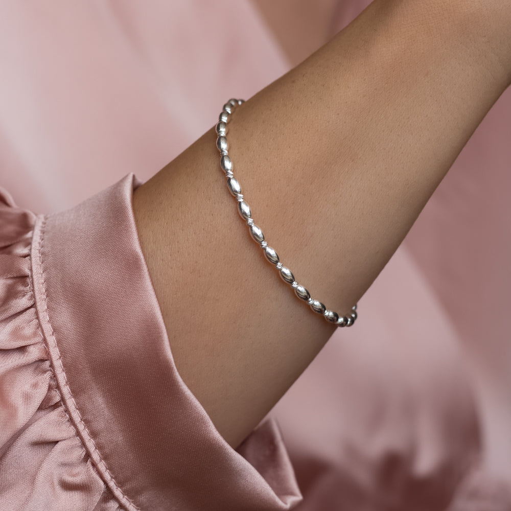 Minimalist sterling silver stacking bracelet with dazzling multicut beads