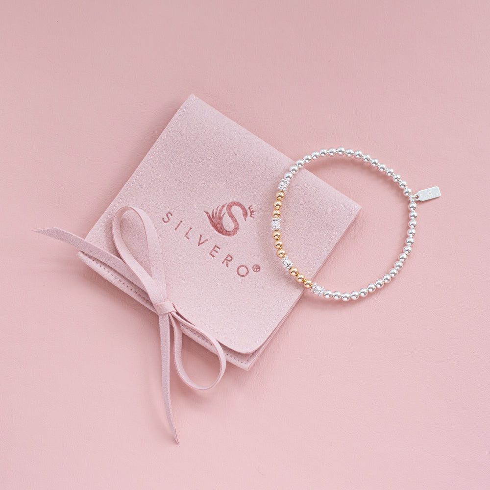 Delicate silver stacking bracelet with 14k gold filled beads