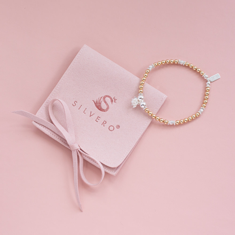 Elegant Lotus flower silver and 14k gold filled stacking bracelet