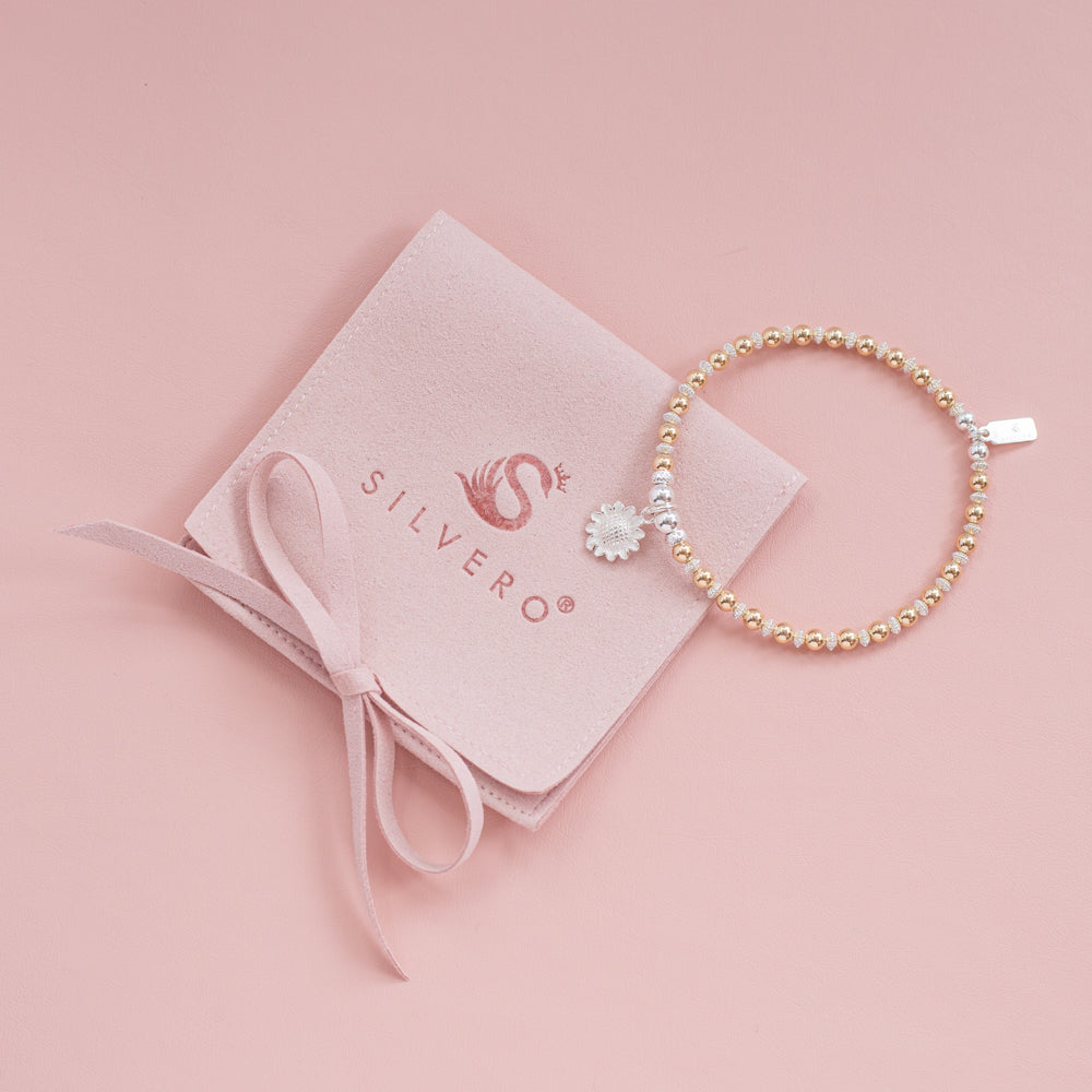 Adorable Sunflower 925 sterling silver and 14k gold filled stacking bracelet