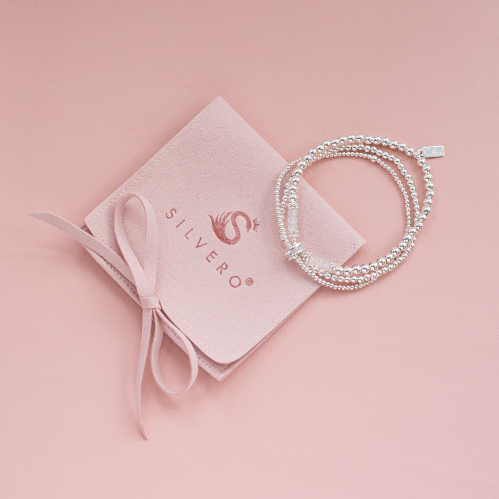 Luxury Trio 925 sterling silver bracelet with Moonstone gemstone and Cubic Zirconia
