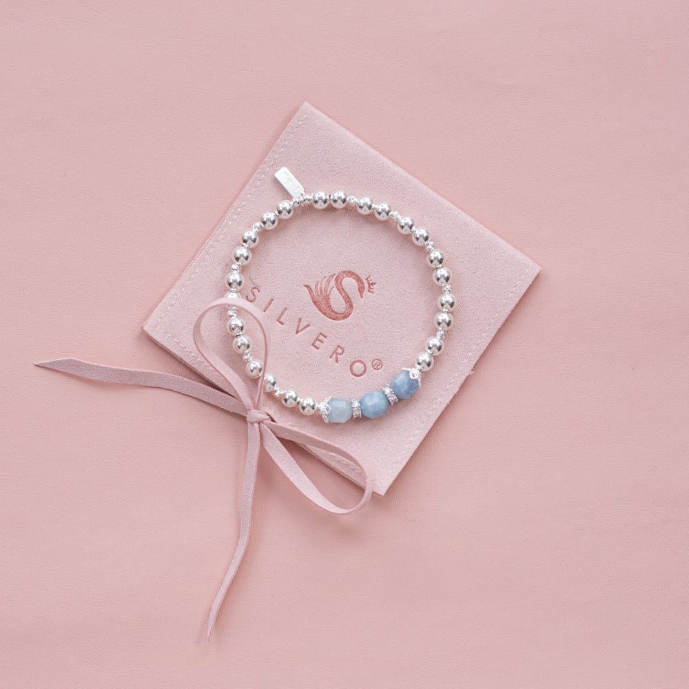 Dazzling natural Aquamarine silver bracelet with Cubic Zirconia stones