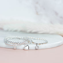 Load image into Gallery viewer, Minimalist silver stacking bracelet with adorable tiny Heart charm