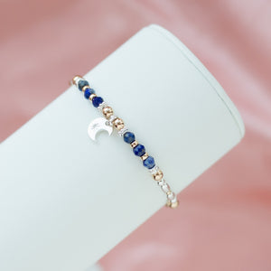 Magical Moon silver bracelet with Lapiz Lazuli and 14k gold filled beads