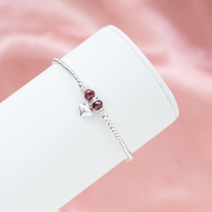 Adorable minimalist 925 sterling silver bracelet with Garnet gemstone and tiny heart charm