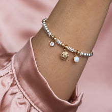 Load image into Gallery viewer, Luxury sterling silver bracelet with 14k gold filled Sun, Opal gemstone and Cubic zircona charm