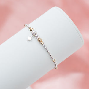Minimalist dazzling 925 sterling silver and 14k gold filled bracelet with North Star charm