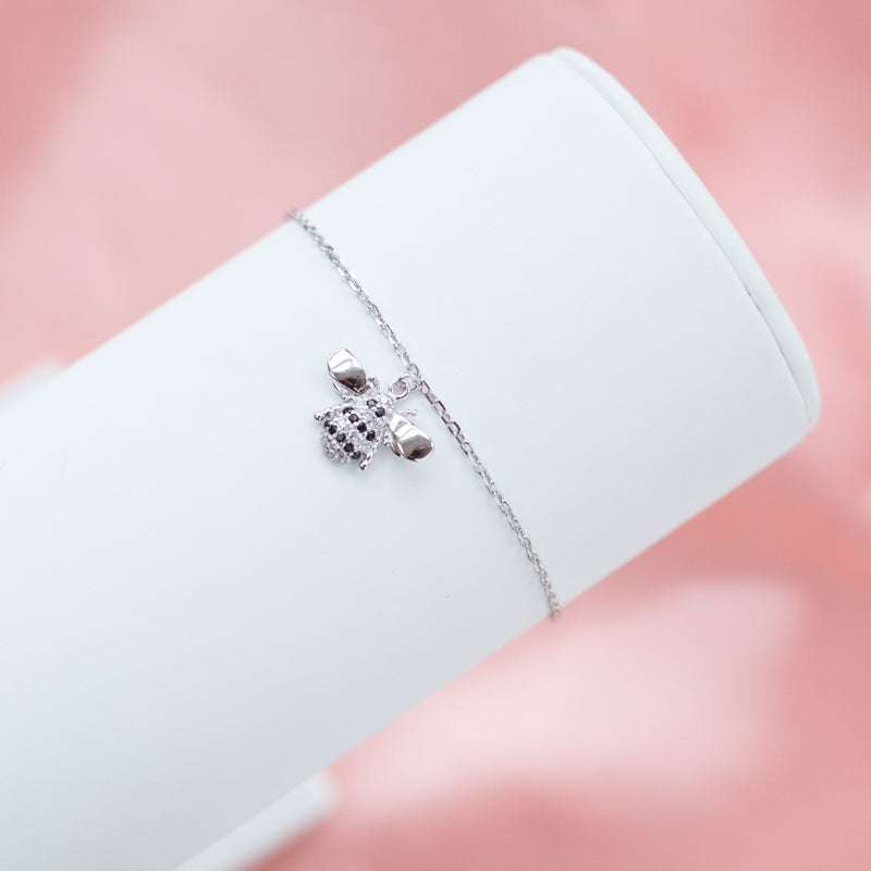 Adorable tiny Bee silver bracelet with Cubic Zirconia stones - Rhodium plated