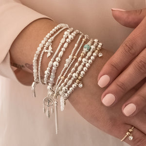 Elegant silver and 14k gold filled bracelet with 100% natural Amazonite gemstone