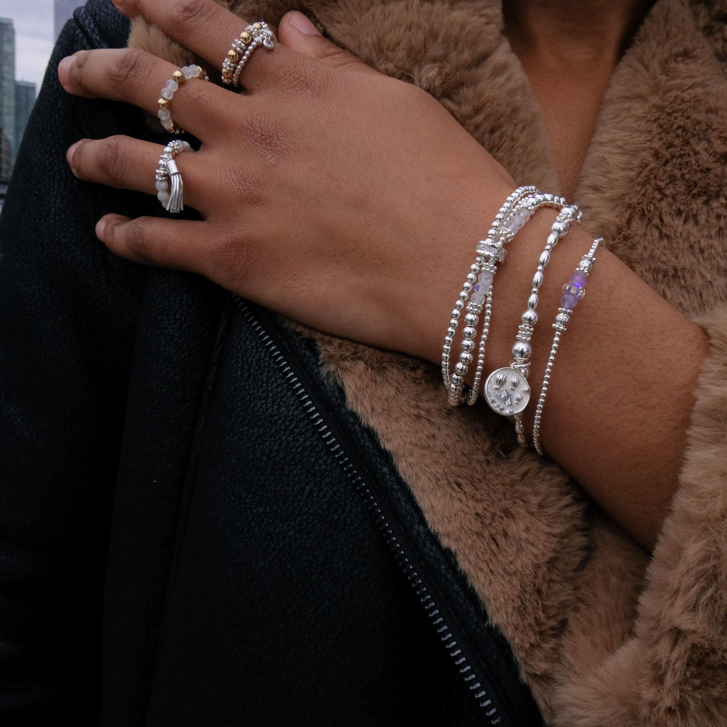 Luxury Trio 925 sterling silver bracelet with Moonstone gemstone and Cubic Zirconia
