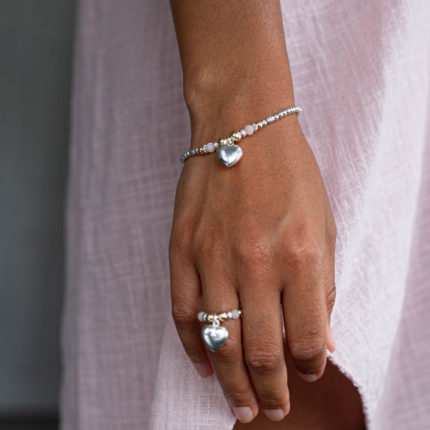 Chunky Heart bracelet with Pink Opals and 14-karat gold