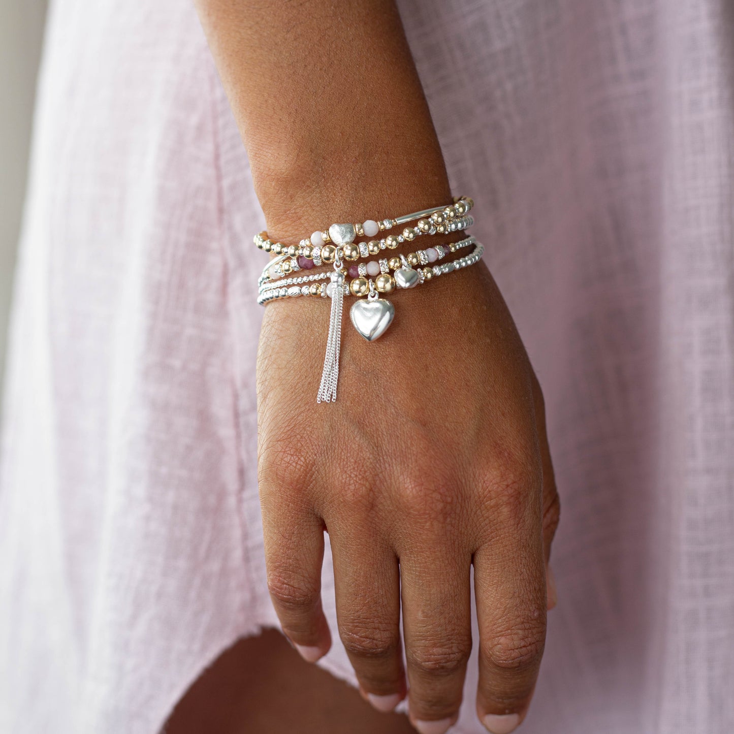 Chunky Heart bracelet with Pink Opals and 14-karat gold