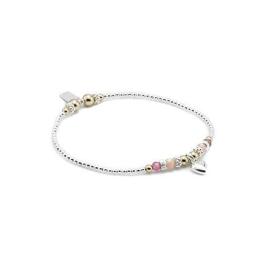 Delicate Heart bracelet with Pink Opal, Tourmaline and 14-karat gold