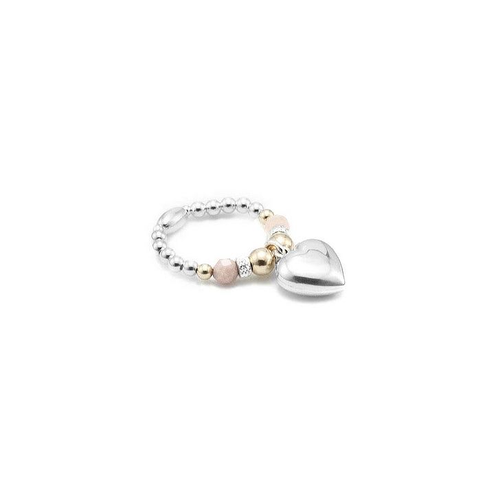 Chunky Heart stacking ring with Pink Opal and 14-karat gold