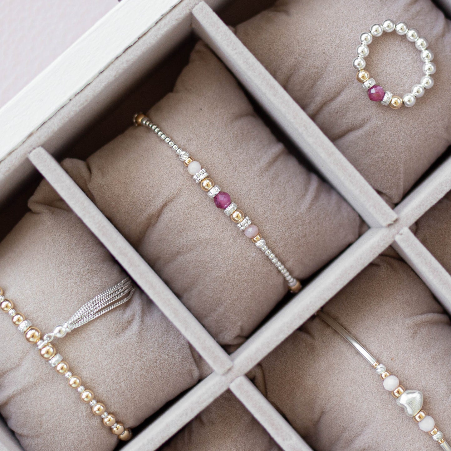 Luxury Tourmaline and Pink Opal bracelet with 14-karat gold