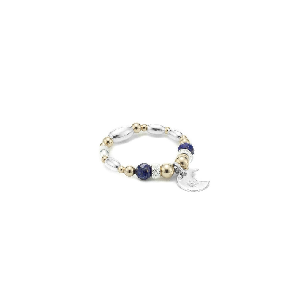 Magical Moon stacking ring with 14k gold and Lapis Lazuli