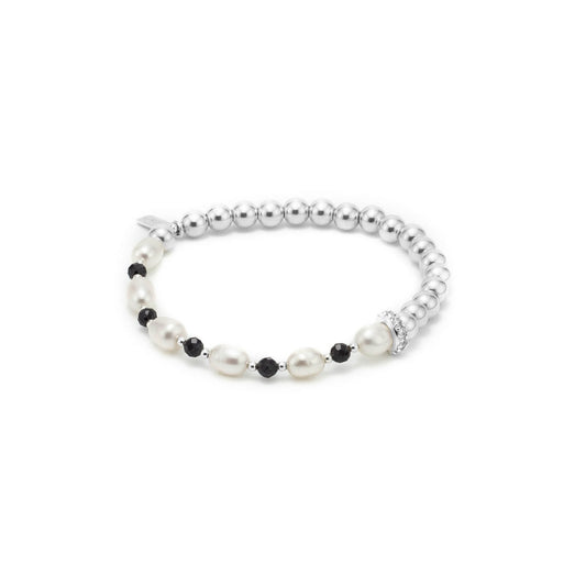 Chunky silver bracelet with Pearls & Sapphire