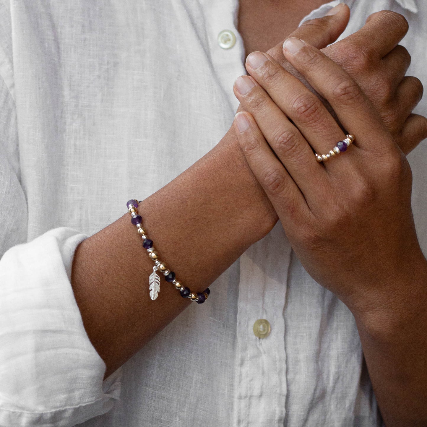 Amethyst & Feather Charm Set