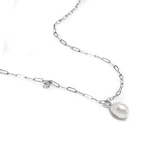 Load image into Gallery viewer, Baroque pearl 925 silver link chain necklace with Cubic Zirconia stone