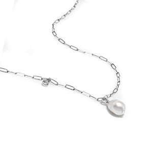 Baroque pearl 925 silver link chain necklace with Cubic Zirconia stone