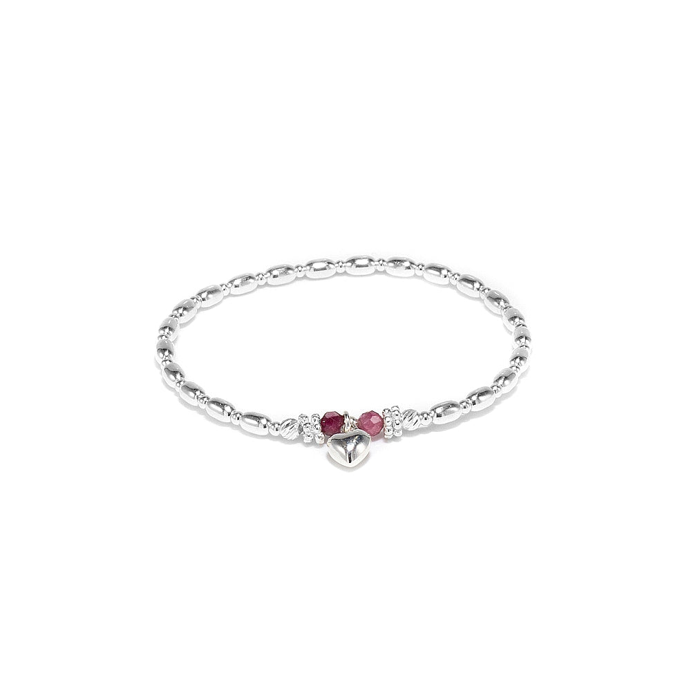 Little Heart and Tourmaline gemstone girl's silver bracelet